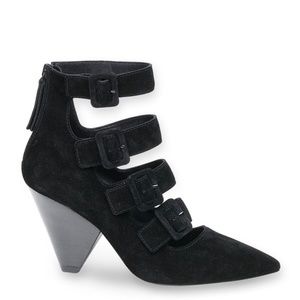 ASH DOLBY Buckle Cone Heels Black Suede